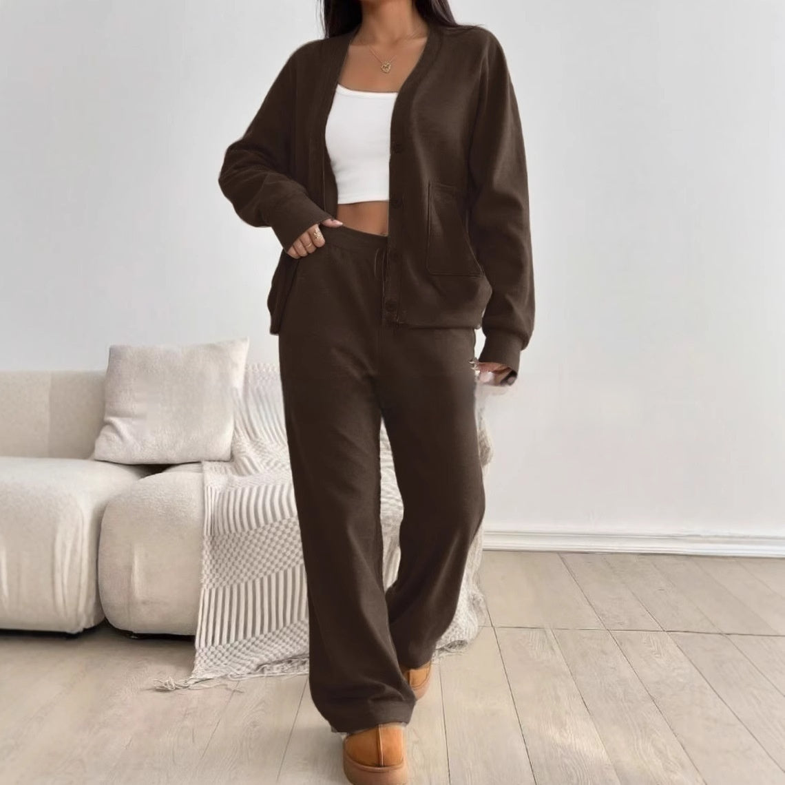 Comfortabele Dames Lounge Set – Cardigan & Wijde Broek