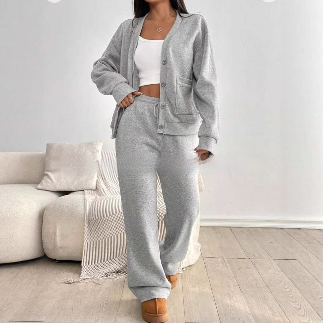 Comfortabele Dames Lounge Set – Cardigan & Wijde Broek
