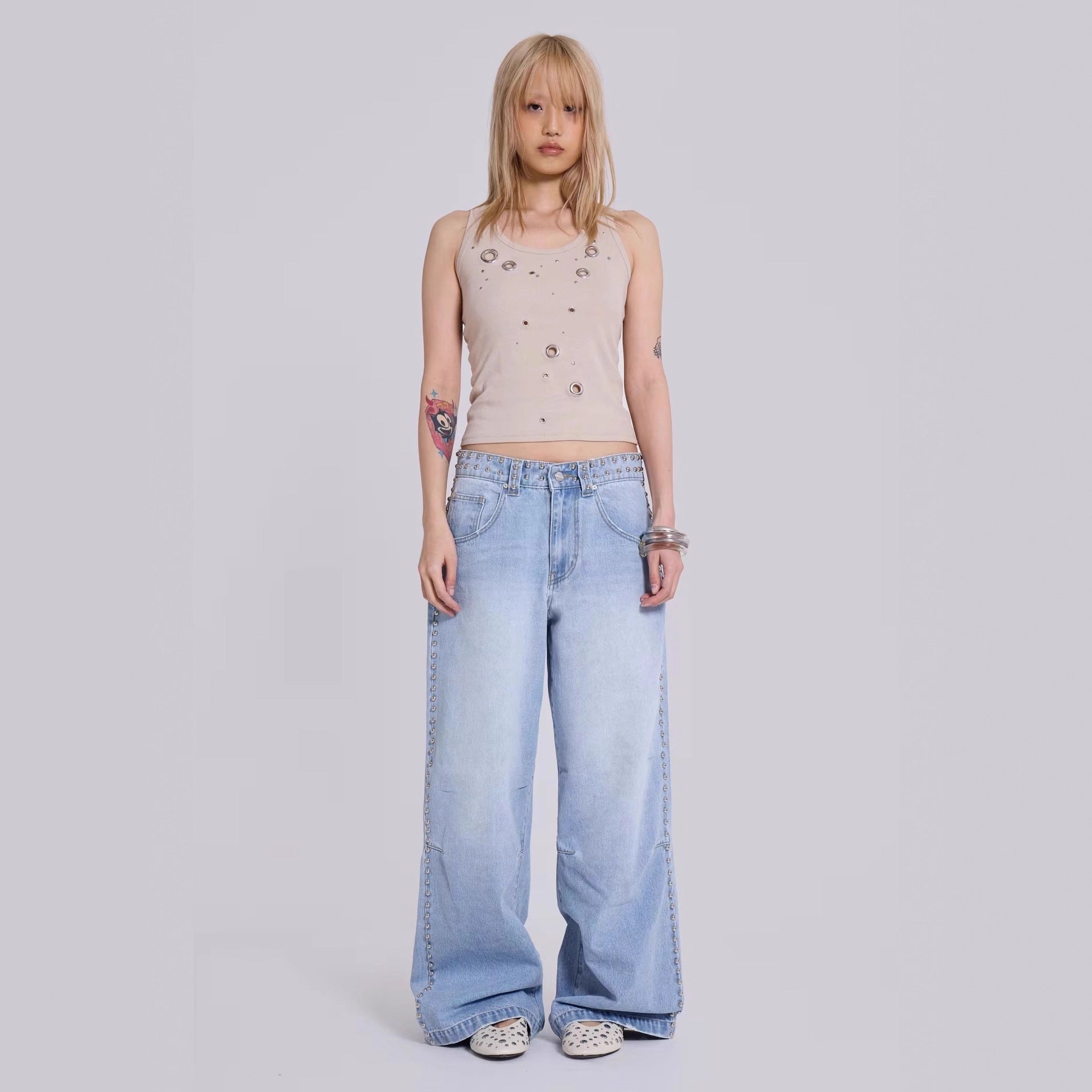 Multi-beaded loose jeans