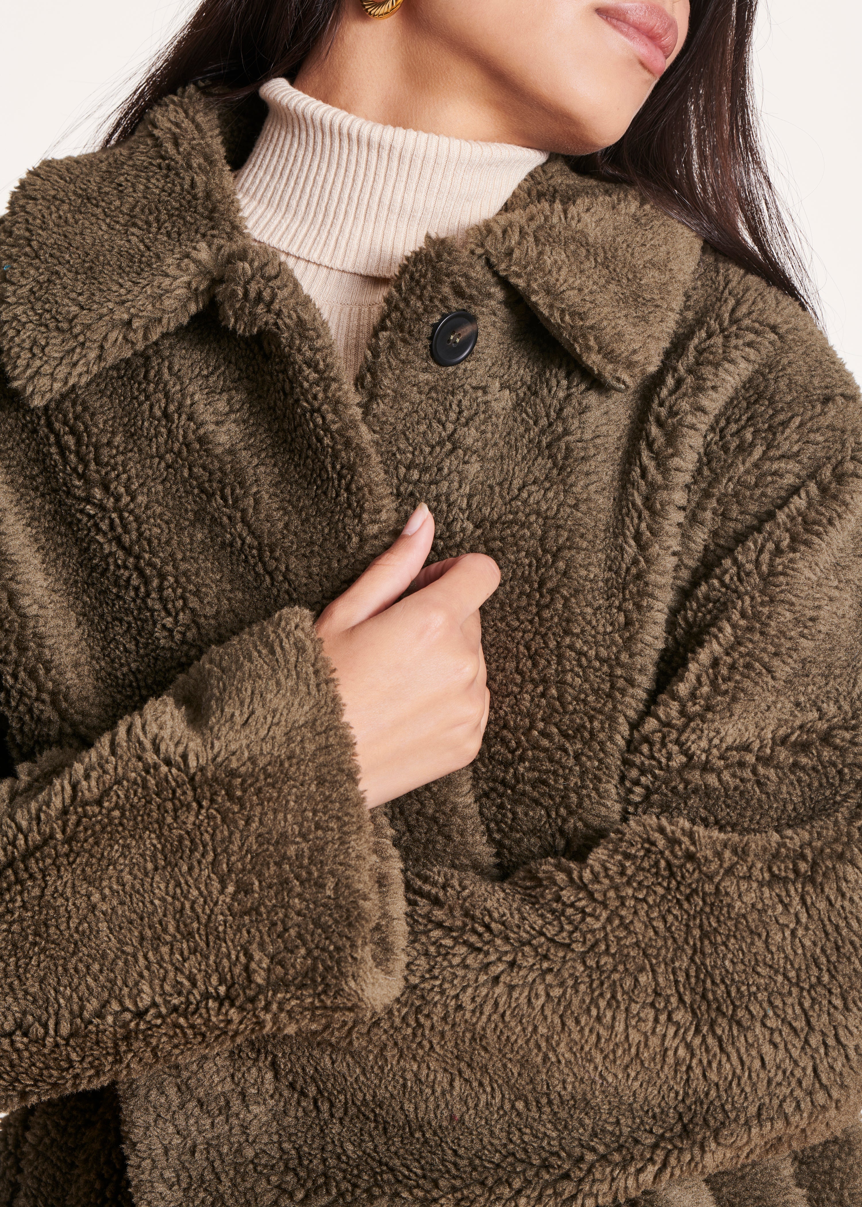 Khaki halflange jas met overhemdkraag