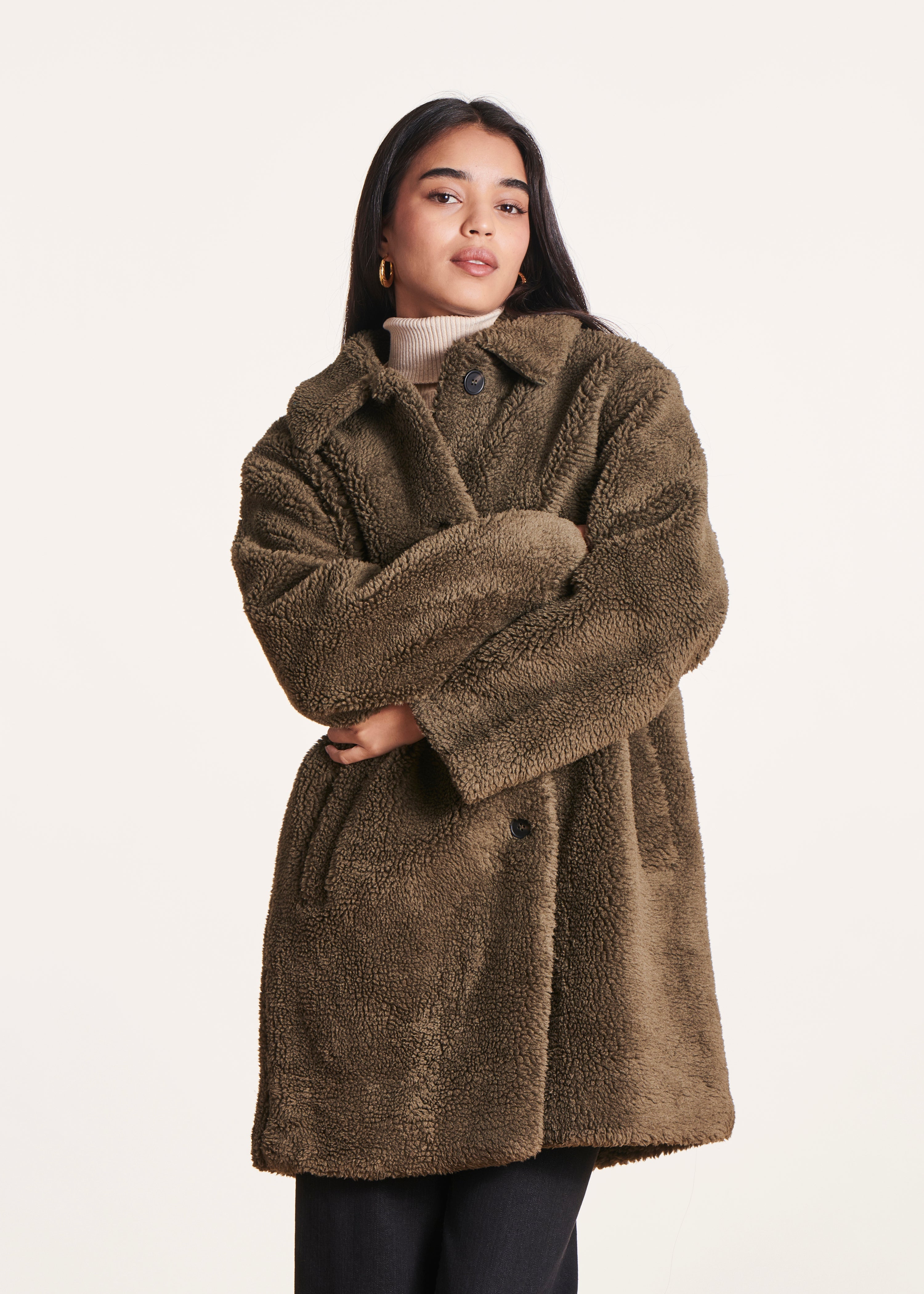 Khaki halflange jas met overhemdkraag