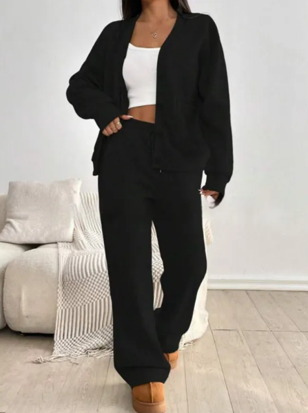 Comfortabele Dames Lounge Set – Cardigan & Wijde Broek